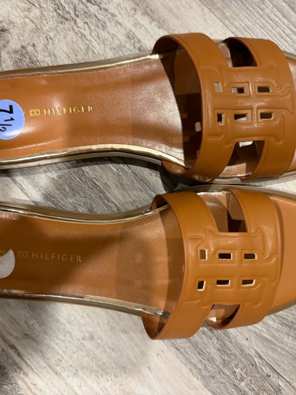 Tommy Hilfiger Cognac Leather Slide Sandals